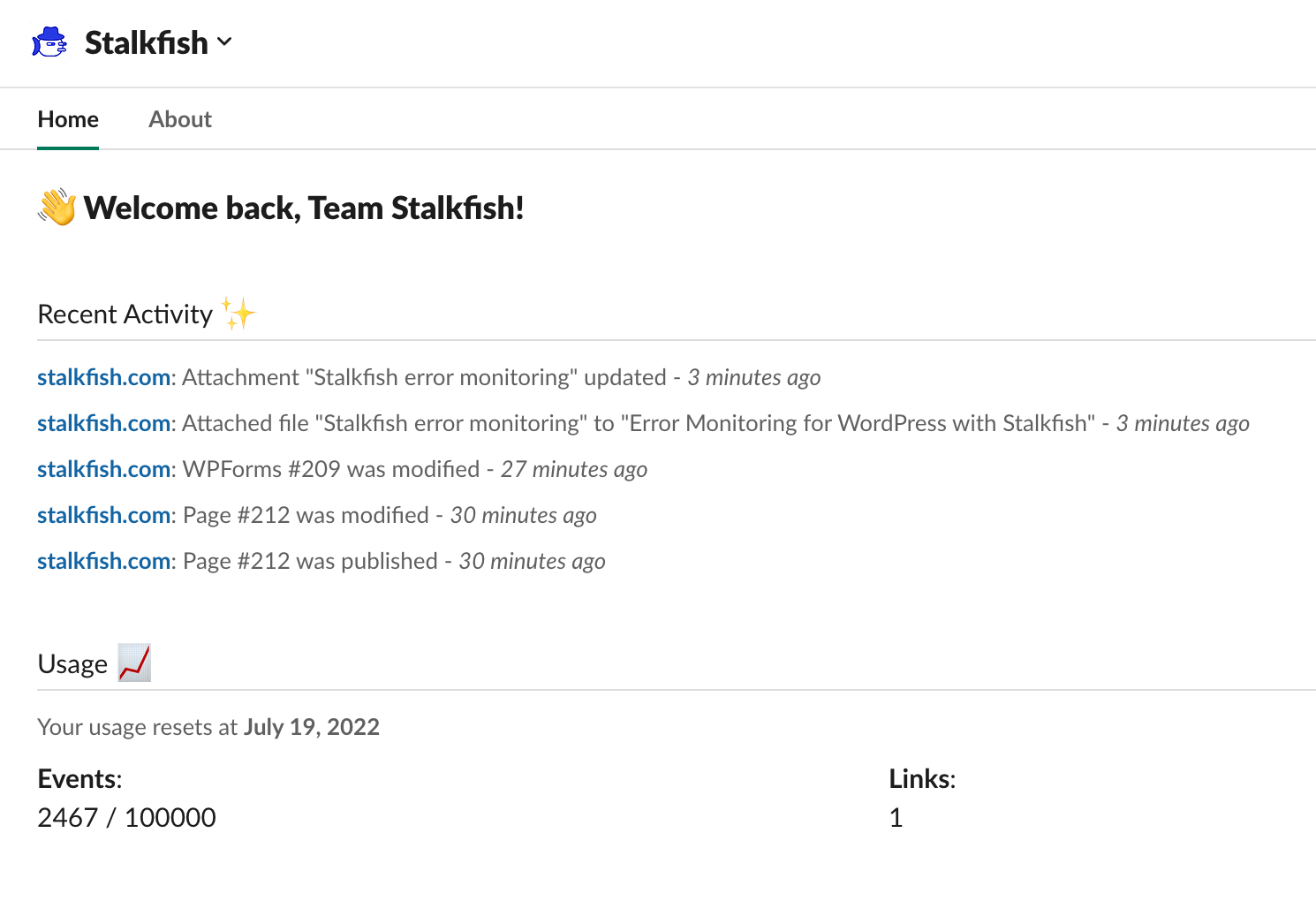 Slack app home